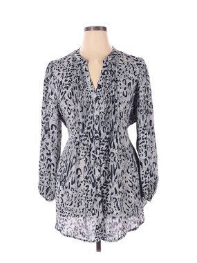 Melissa McCarthy Navy and Gray Leopard Pintuck Tunic